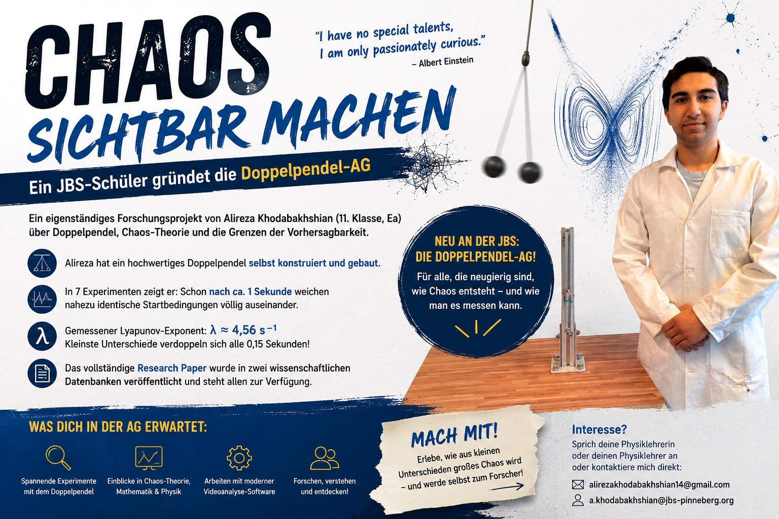 Chaos sichtbar machen – Ein JBS-Schüler gründet die Doppelpendel-AG
