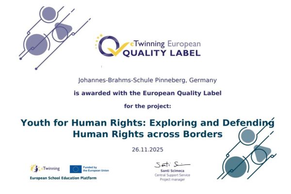 Europäisches Qualitätssiegel für unser Menschenrechtsprojekt : Herzlichen Glückwunsch!